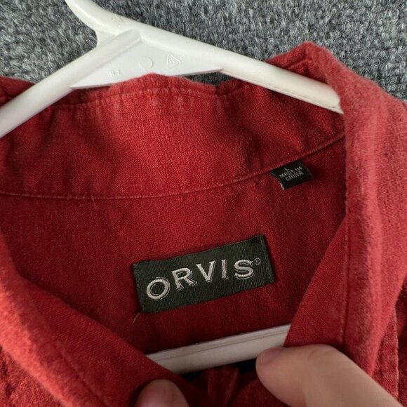 Orvis Hemp Tencel Blend Mens Short Sleeve Button Up Shirt Large Orange Red - Picture 7 of 11